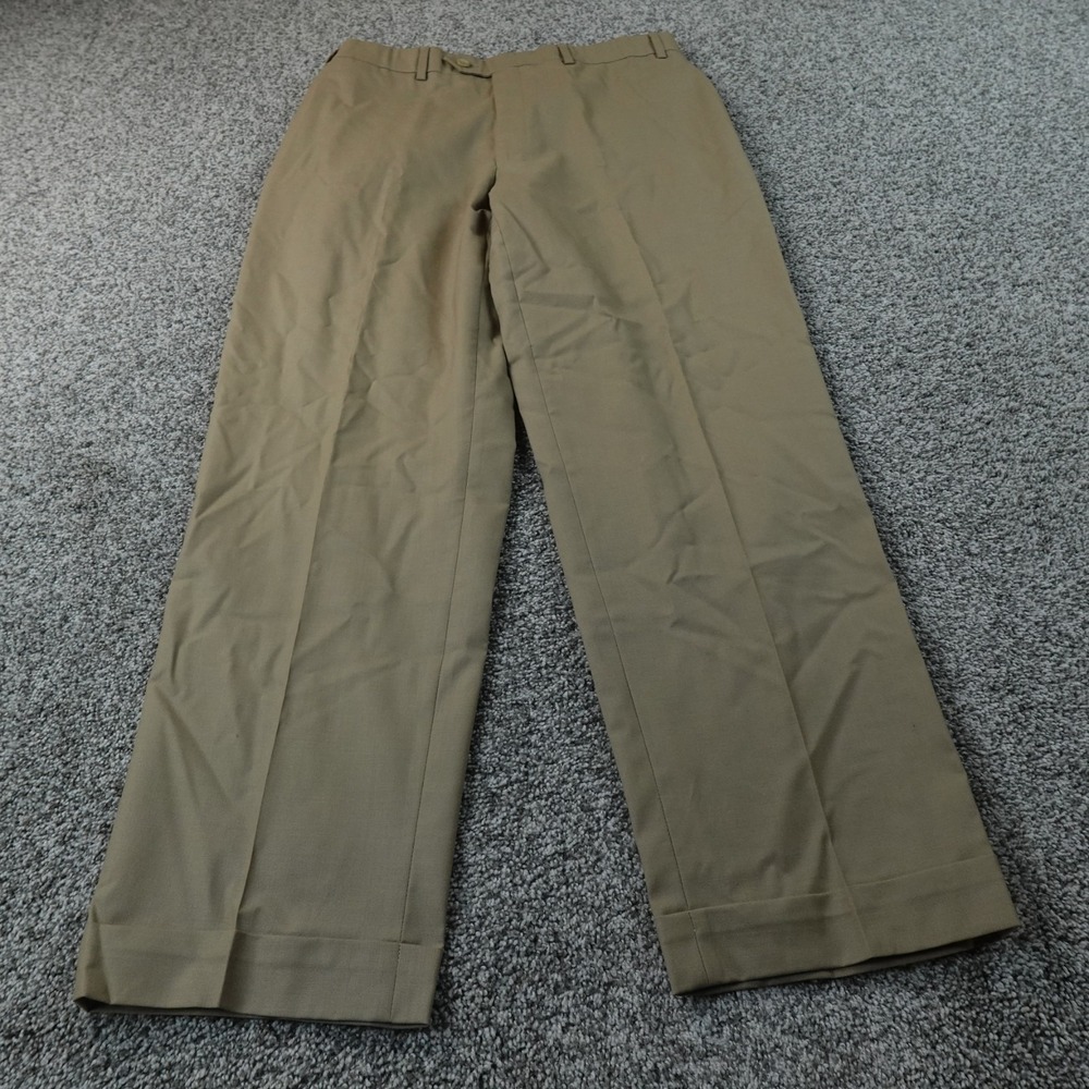 Ralph Lauren Pants Mens 35X30 Beige Brown Wool‎ Chino Trouser Flat Front Cuffed
